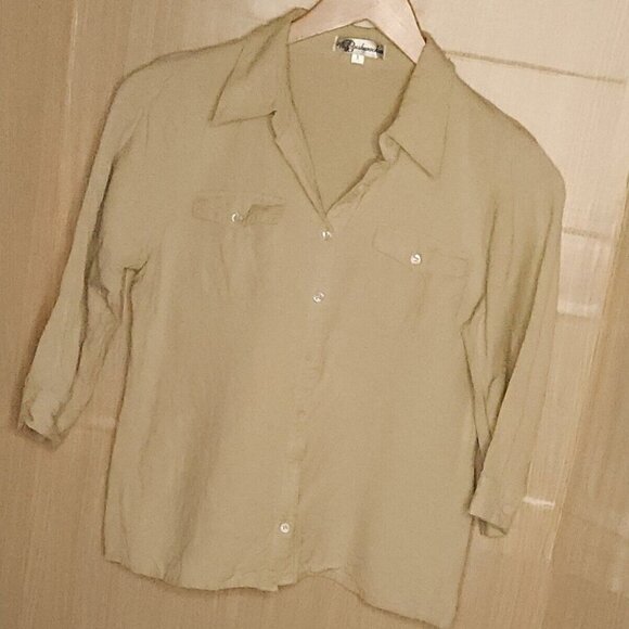 Bushwacker Linen Blend Khaki Button Front Top 8 - Picture 1 of 7